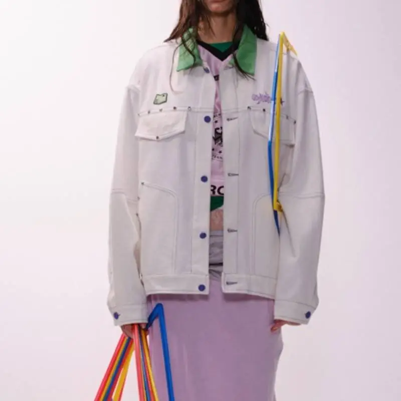 Contrast Color Loose Cotton Jacket-2