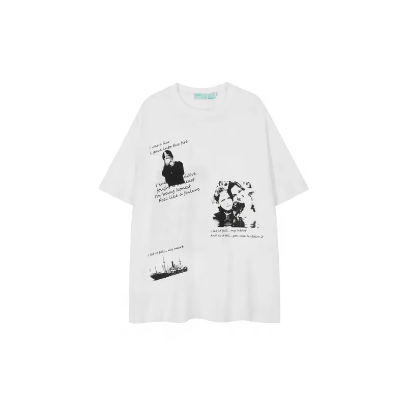 Street Trendy Pattern Printed Loose Crewneck T shirt-5