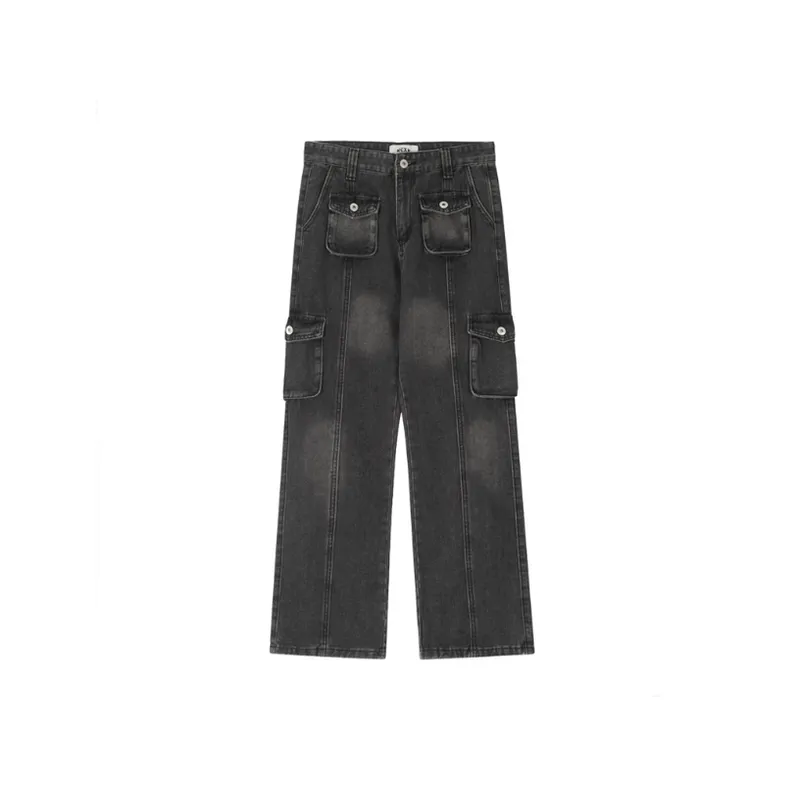 Retro High Street Simple Loose Straight Casual Jeans-2