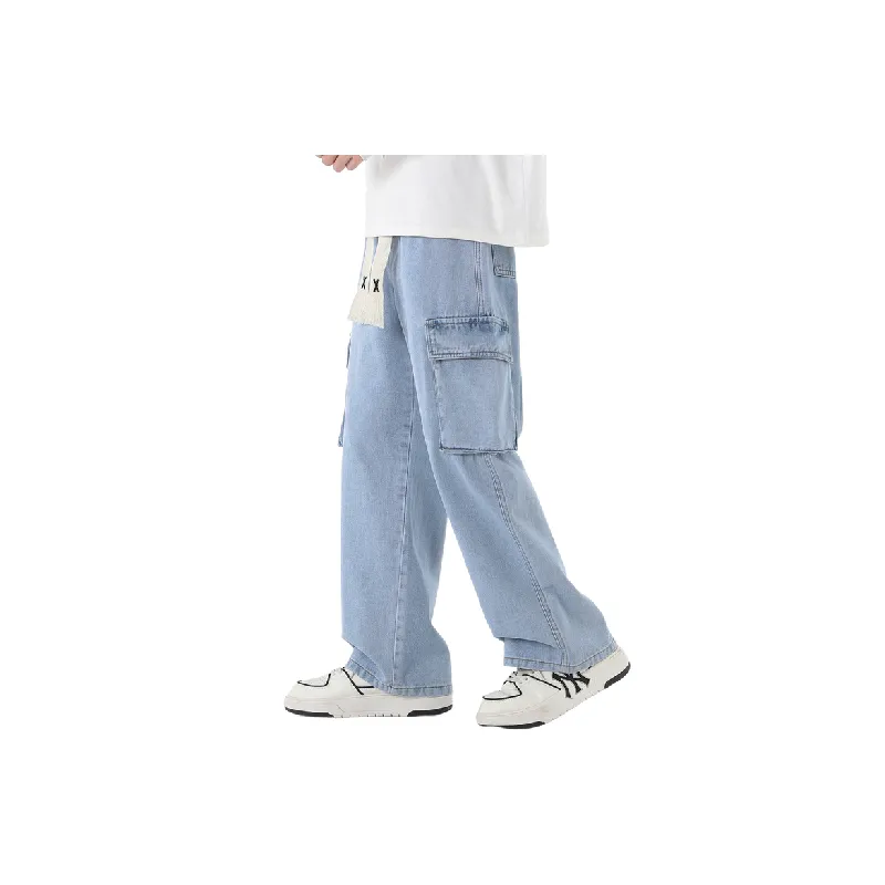 Trendy Loose Straight Wide Leg Denim Cargo Pants-1