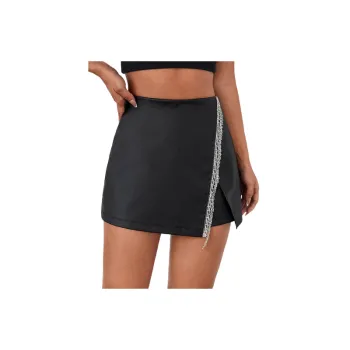 Fashionable Rhinestone Spandex Leather Skirt Women