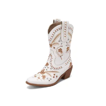 Retro Embroidery Mid Calf Boots