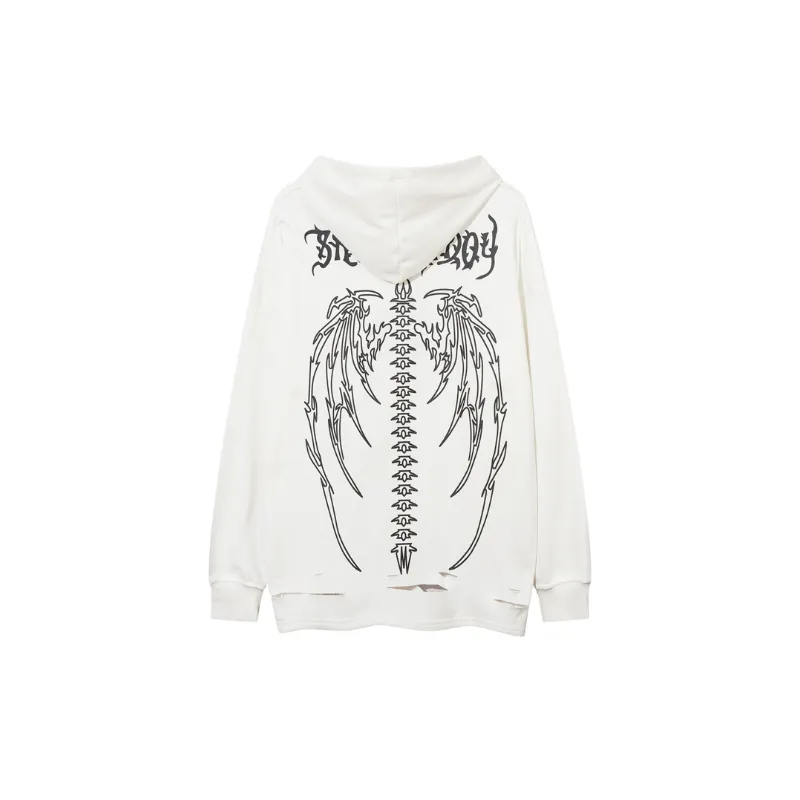Aged Washed Hragened Skull Print Design Velvet Hoodie-5