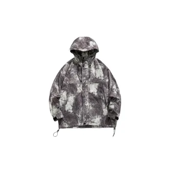 Hooded Loose Camouflage Printed Hem Drawstring Casual Jacket