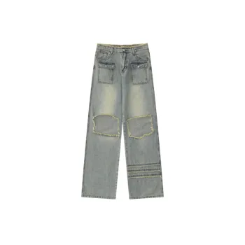 Retro High Street Straight Leg Knee exposed Jeans