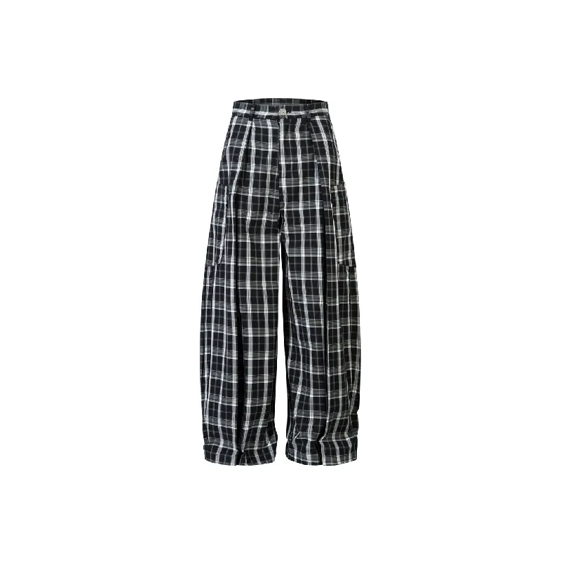 Loose Plaid Cotton Casual Pants Unisex-0