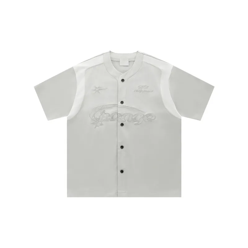 Retro Letter Embroidered Short Sleeved Shirt-4