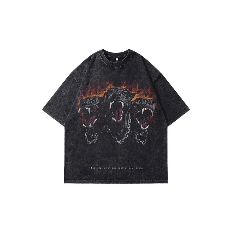 Doberman Print Washed and Distressed T Shirt