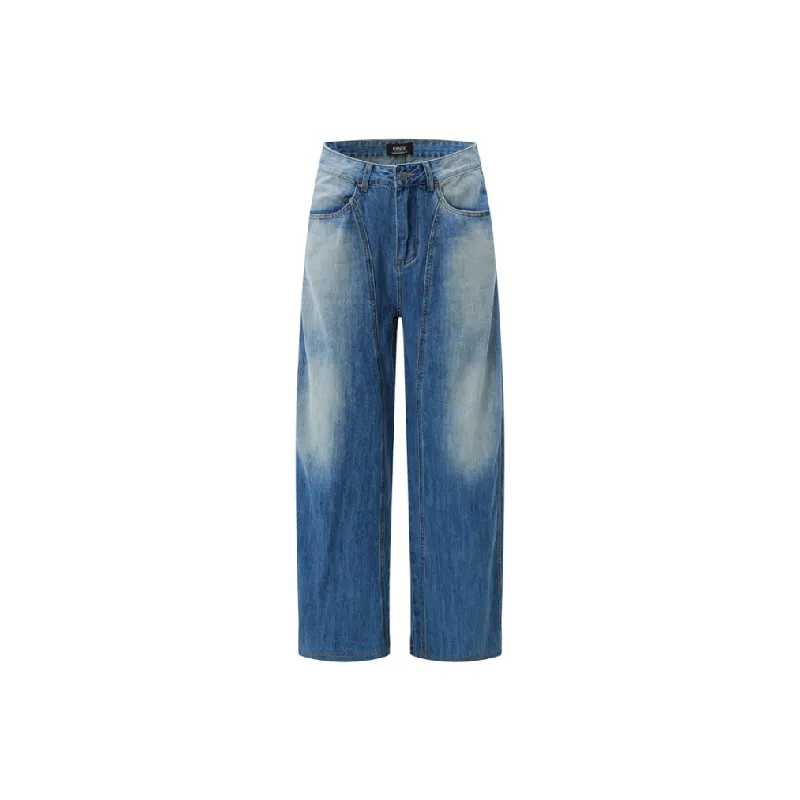 Retro Washed Loose Jeans Women-0