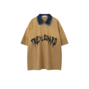 Retro Wash Printed Lapel T shirt