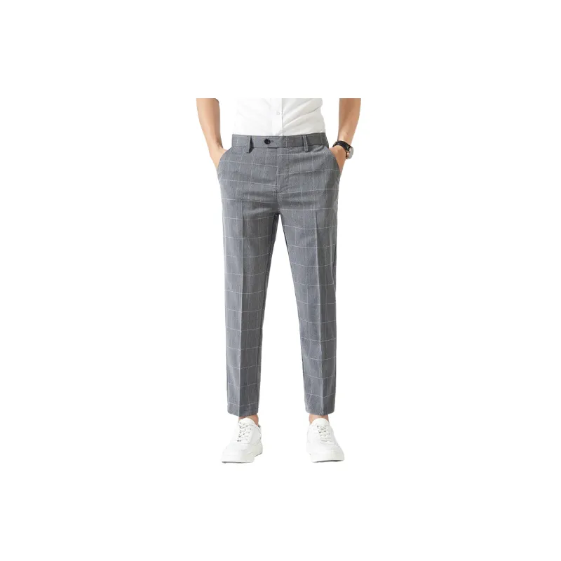 Fashionable Plaid Blended Synthetic Fabrics Suit Trousers-0
