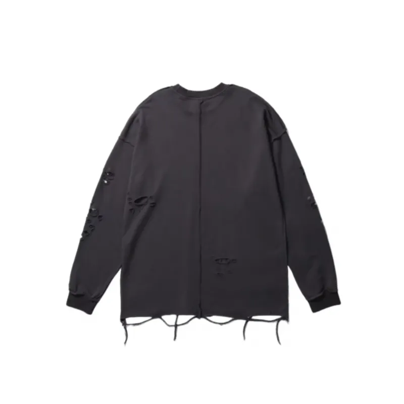 Solid Color Simple Distressed Long Sleeve Sweatshirt-18