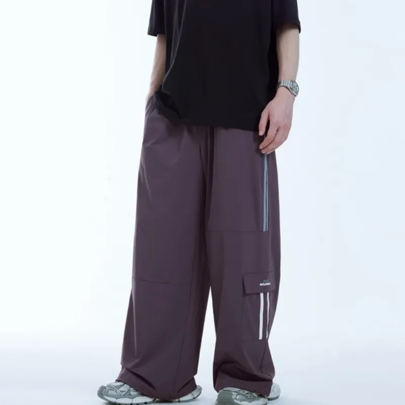 Retro Contrast Color Nylon Casual Pants-2