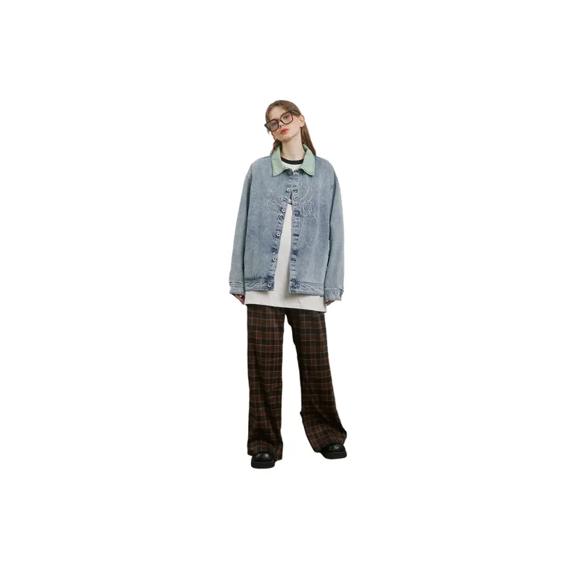 Retro Butterfly Embroidered Washed Denim Jacket-2