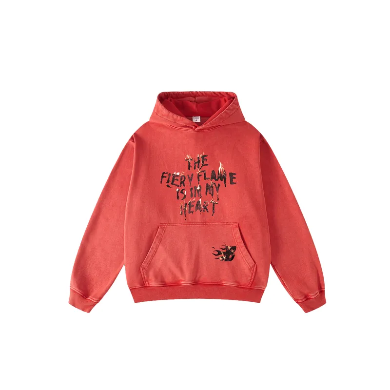 Retro Street Style Washed Printed Hoodie-3