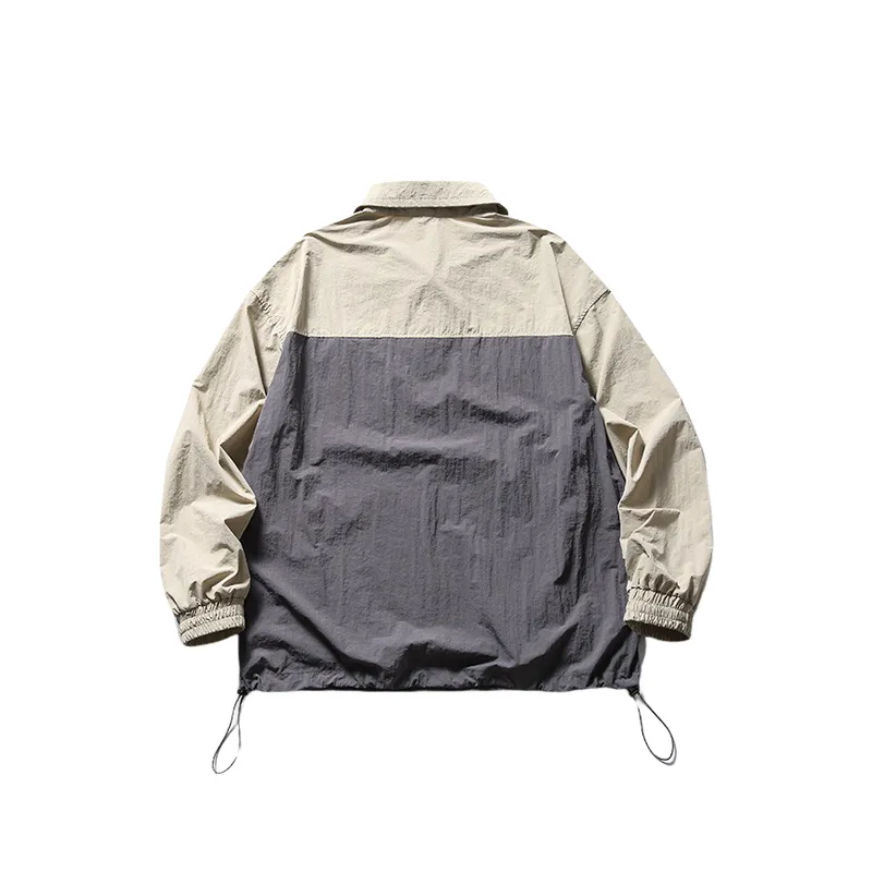 Contrast Color Stitching Pocket Decorative Lapel Shirt-1