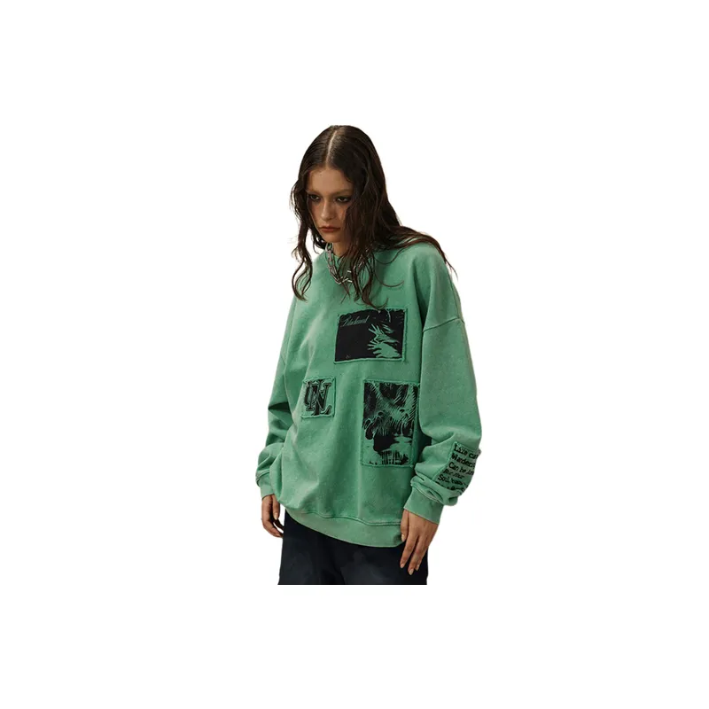 New Cloth Letter Loop Simple Loose Dropped Shoulder Sweatshirt-2