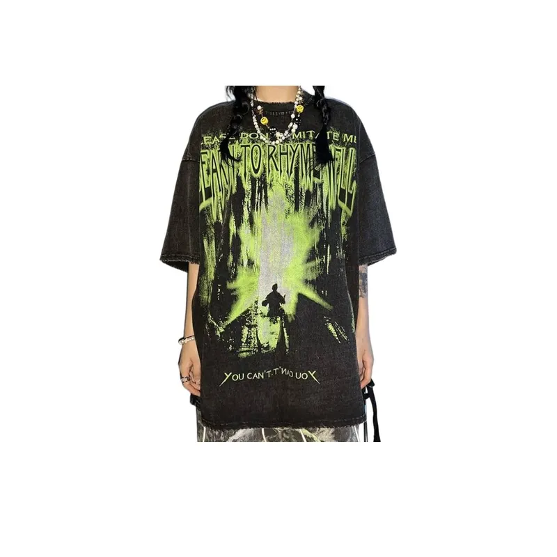 Pure Cotton Washed Dark Series Printed Short-Sleeved T-Shirt-0