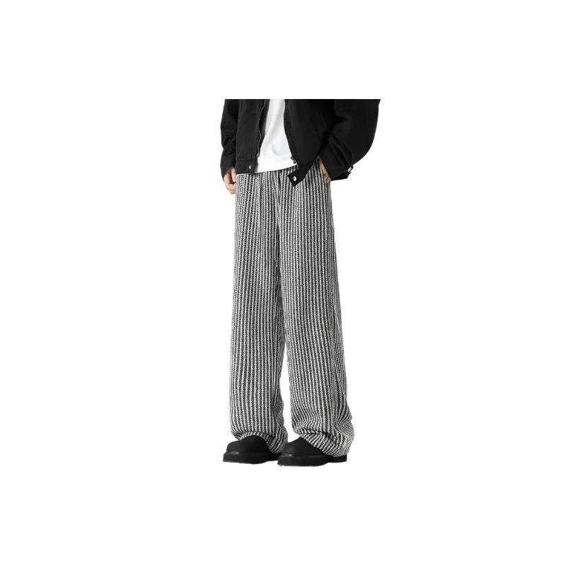 Fashionable Striped Cotton Blended Fabric Casual Pants-1