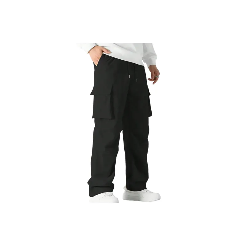 Loose Straight Leg Polyester Cargo Pants-0
