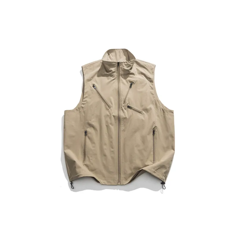 Zippered Stand Collar Utility Vest-0