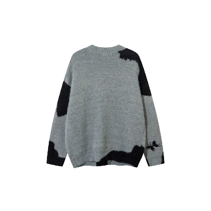 Retro Butterfly Contrast Color Cotton Blended Fabric Sweater-1