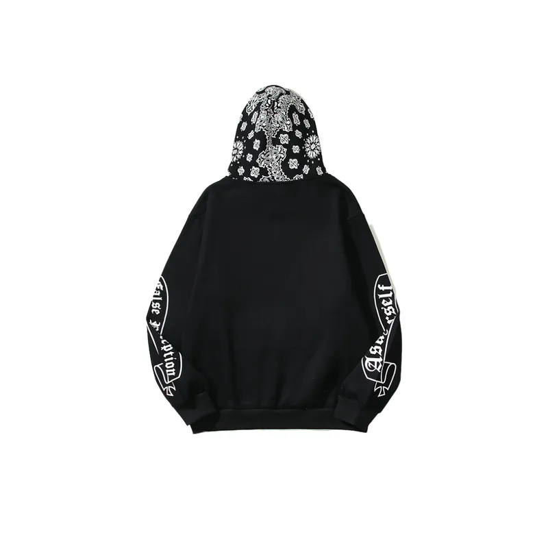 Fashion Full Print Cashew Flower Scroll Stitching Hoodie-1