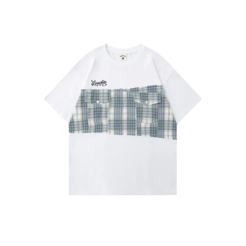 Patchwork Plaid Short Sleeved T Shirt-6