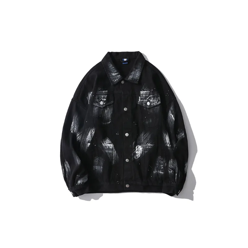 Splash Ink Tie Dye Casual Loose Multi Pocket Lapel Jacket-4