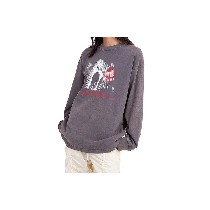 Vintage Distressed Wash Long Sleeve T shirt-6