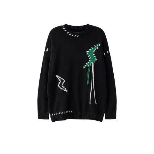 High Street Lightning Embroidered Tassel Knitwear Contrast Color Wear Rope Tide Loose Sweater