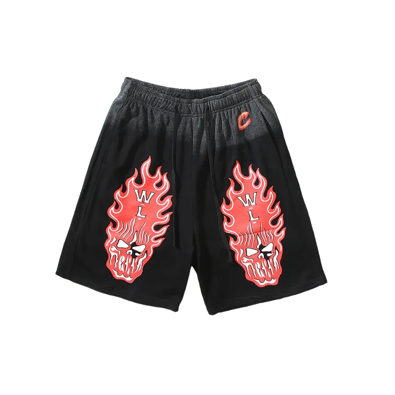 Street Washed Print Cotton Blended Fabric Casual Shorts-2