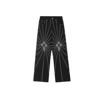 Spider Web Embroidered Denim Straight Pants