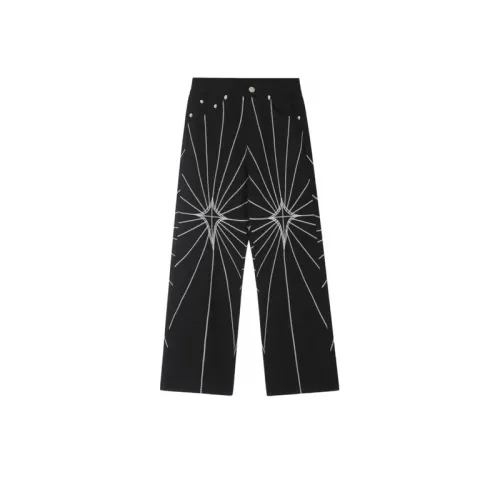 Spider Web Embroidered Denim Straight Pants