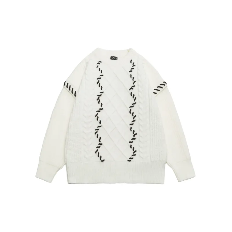 Contrast Color Casual Crewneck Sweater-0