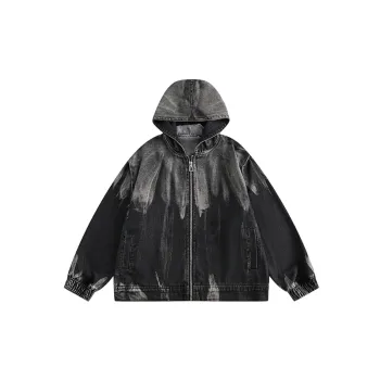 Vintage Gradient Casual Hooded Denim Jacket