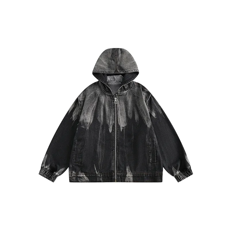 Vintage Gradient Casual Hooded Denim Jacket-0