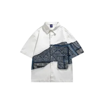 Vintage Cashew Flower Patchwork Loose Short sleeved Shirt