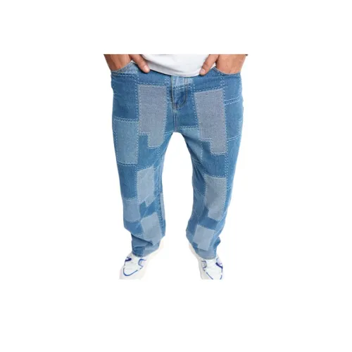 Loose Patched Elastic Jeans