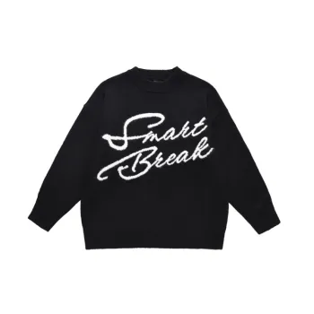 Retro Plush Letter Crewneck Loose Lazy Style Sweater