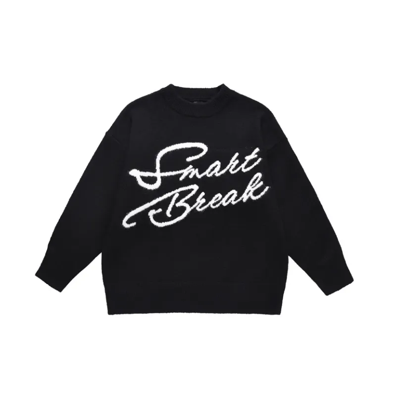 Retro Plush Letter Crewneck Loose Lazy Style Sweater-4