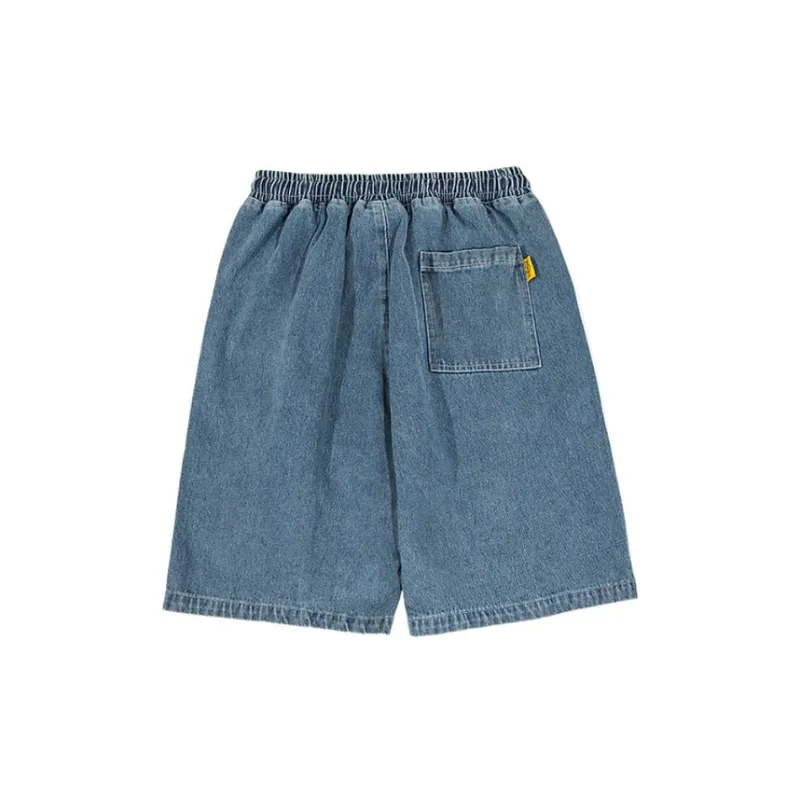 Straight Loose Skull Print Denim Shorts-1