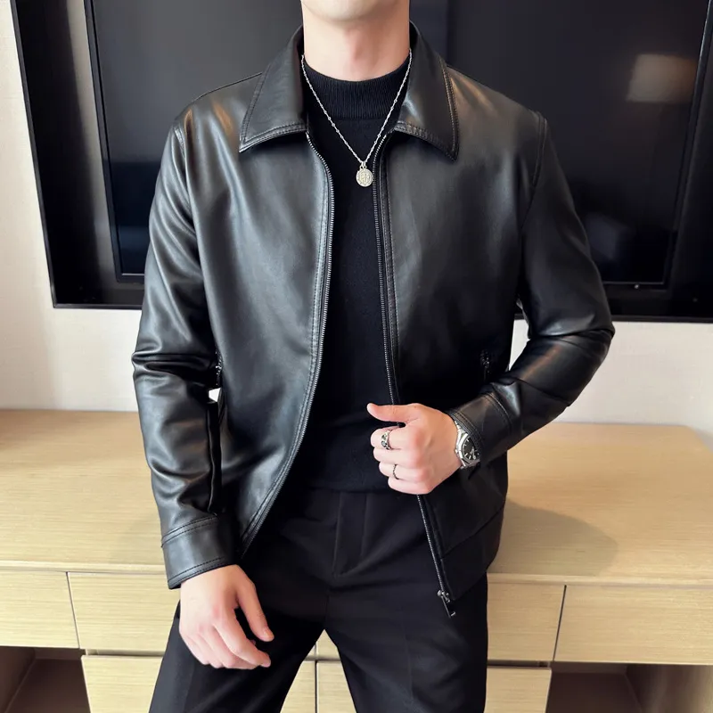 Business Simple Artificial Leather Jacket-2