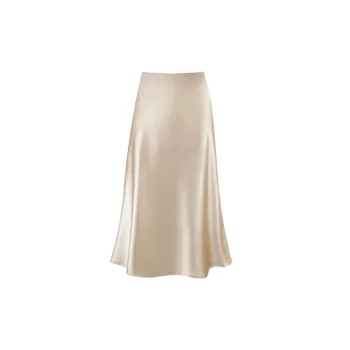 Simple Plain Acetate Skirt Women