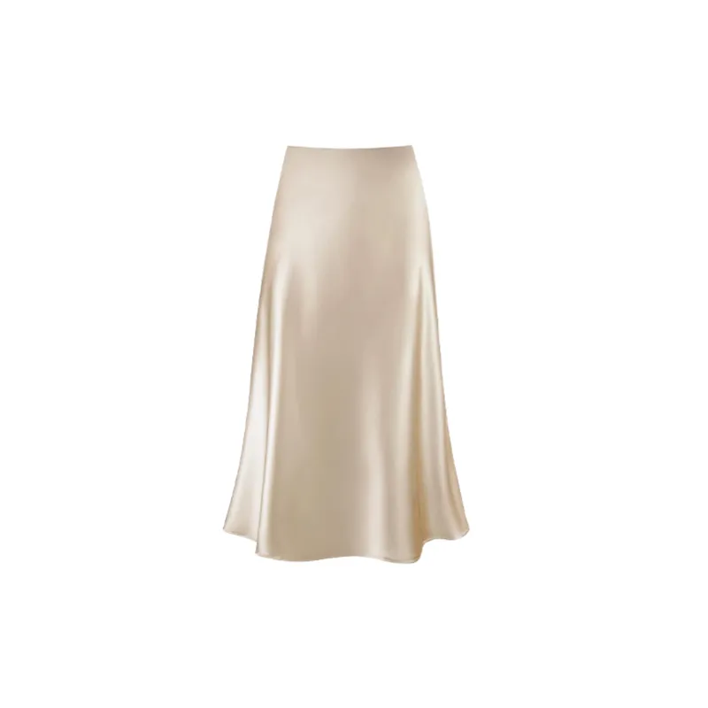 Simple Plain Acetate Skirt Women-3