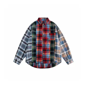 New Style Retro Color Stitching Plaid Loose Shirt Jacket swag OOTD