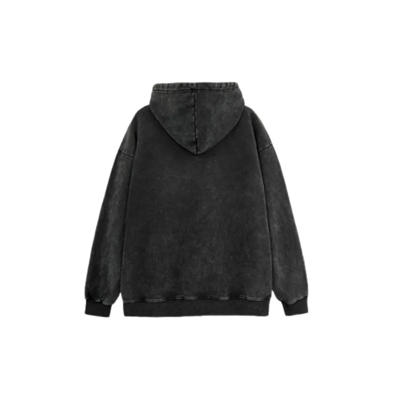 Retro Skull Print Washed Hooded-1
