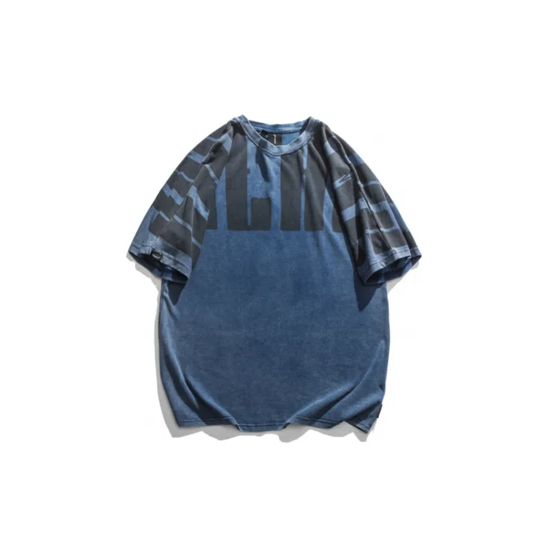Retro Distressed Letter Print T Shirt-0