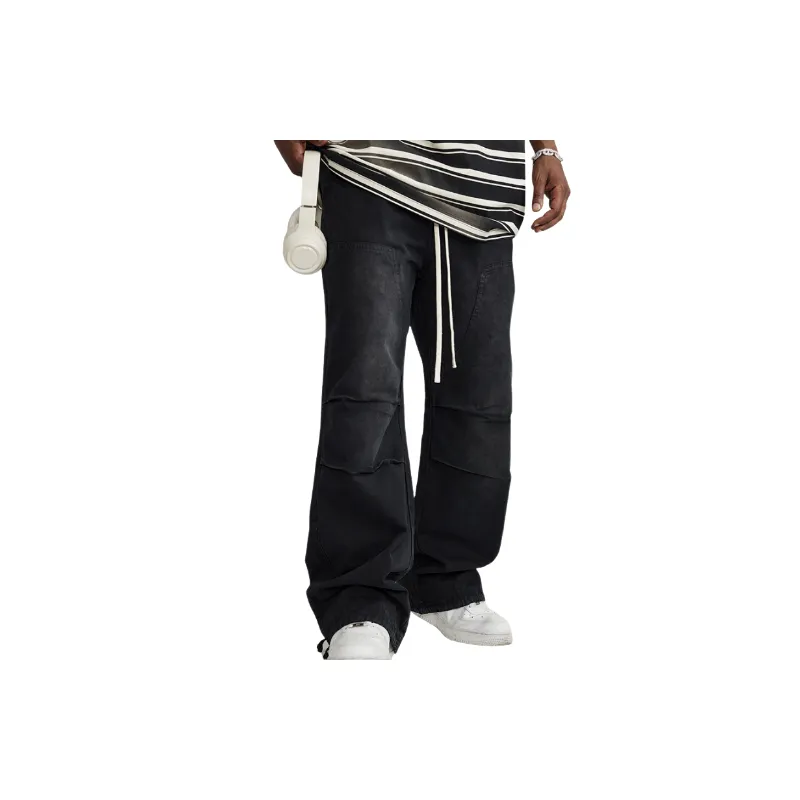 Washed Rope binding Foot Woven Logging Crowd Pants-4
