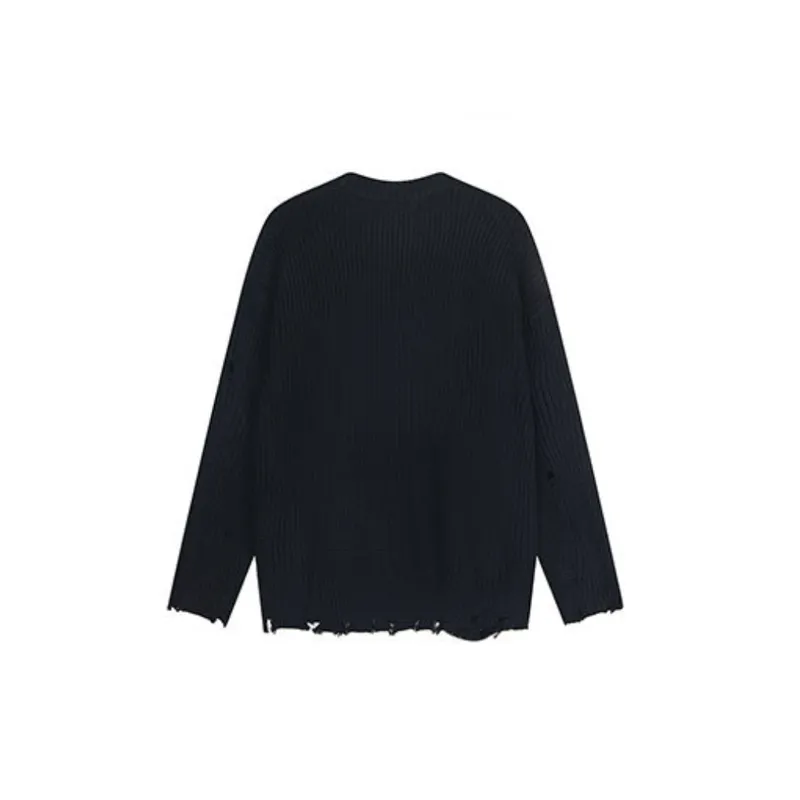 Retro Raw Hem Cotton Blended Fabric Sweater-1